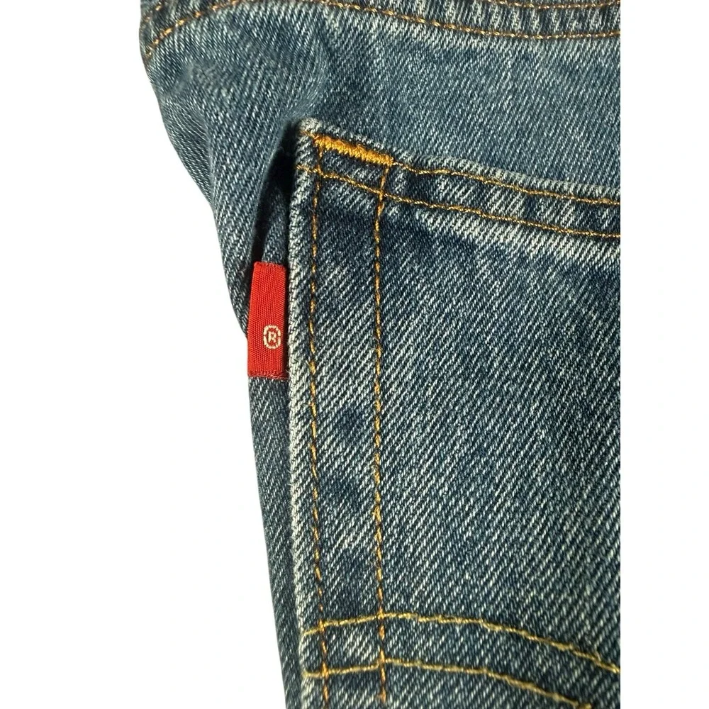 Rare Levi's 550 Jeans Mens 38x29 Relaxed Fit Blank Red Tab Light Wash Denim
